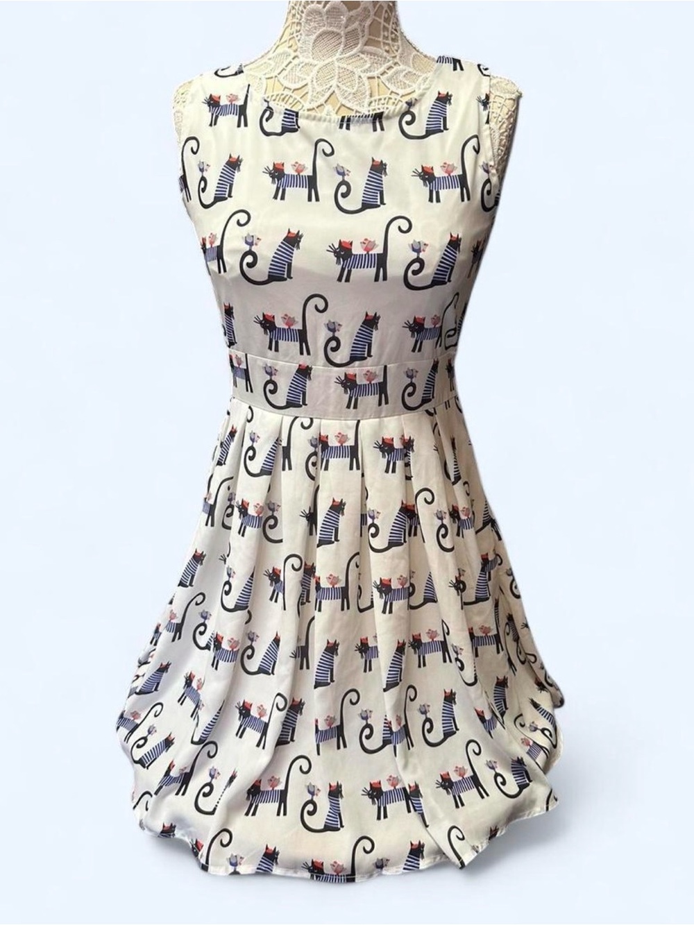 Sleeveless Cat-Print Dress
